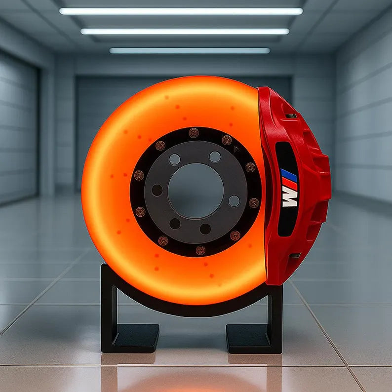 Red brake disc LED night lamp with customizable racing-inspired design