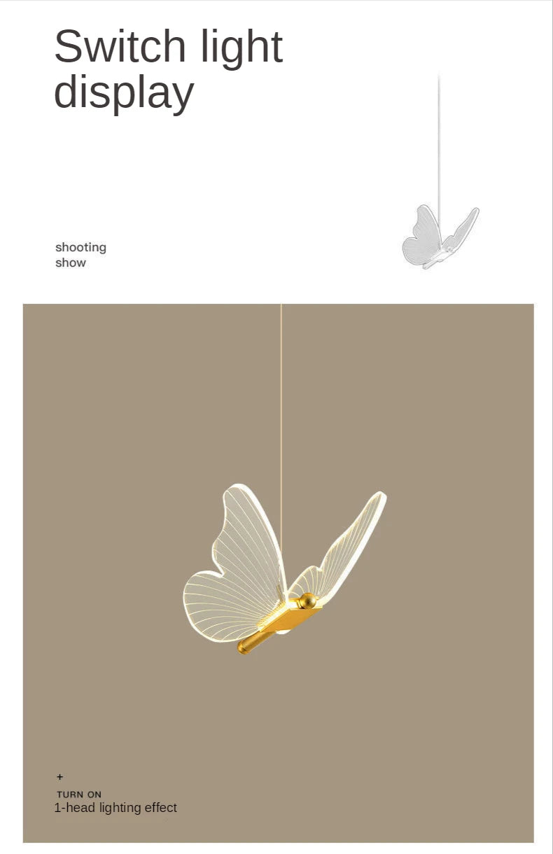 Butterfly-shaped light display on a beige background with text 'Switch light display' and 'shooting show'.