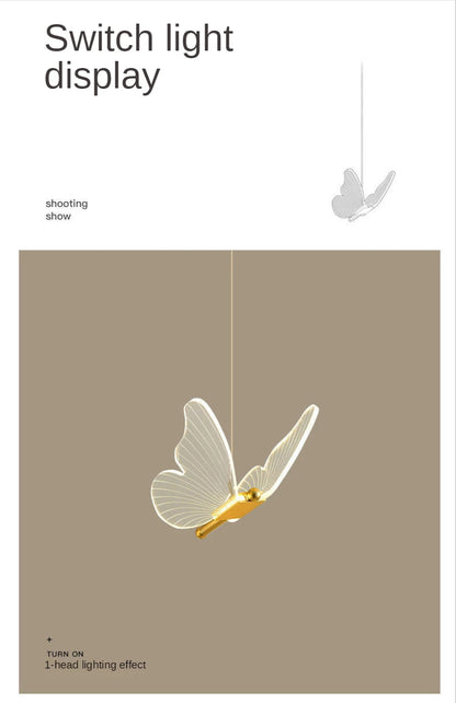 Butterfly-shaped light display on a beige background with text 'Switch light display' and 'shooting show'.