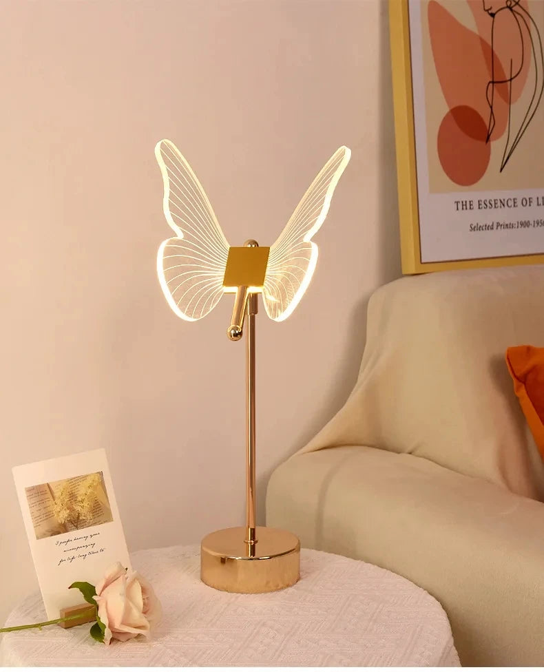 Butterfly-shaped lamp on a table with a soft background