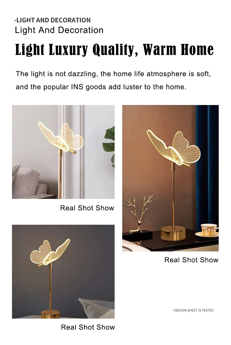 Decorative lamp with text about light quality and home atmosphere.